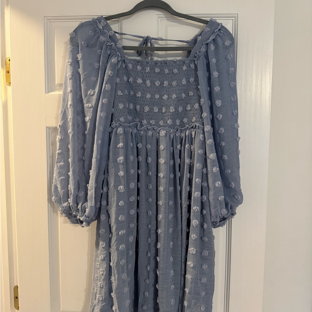 Listicle Dusty Blue Textured Dress (Maternity)
